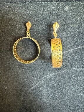 Vintage 14K Yellow Gold Lattice Openwork Drop Hoop Earrings Pair,